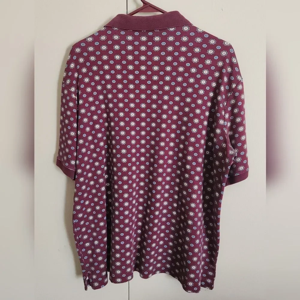 M41 Lands' End Men's Maroon Polo w Muti Color Dot Print
